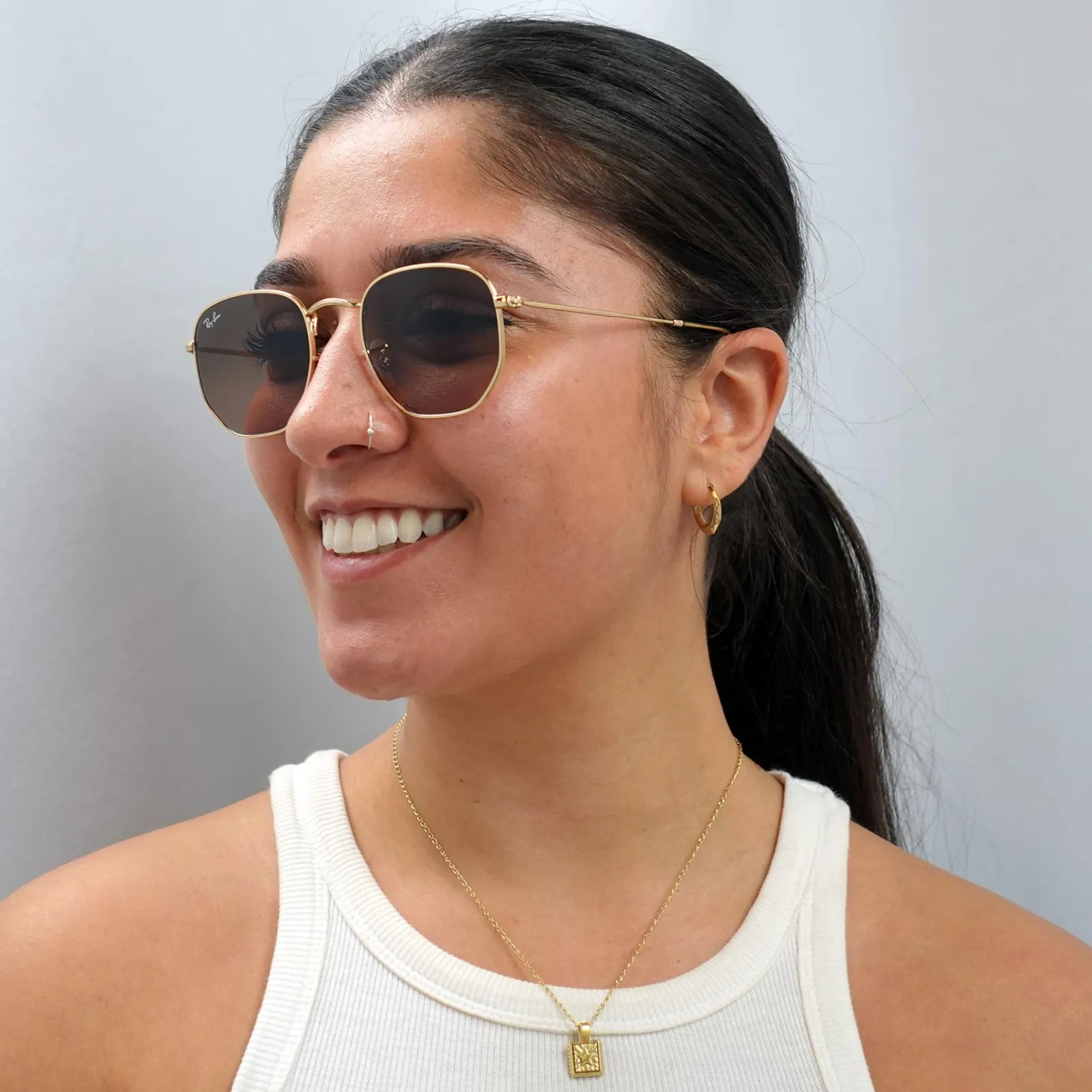 Ray-Ban Square|Ray-Ban^Sunglasses Hexagonal RB3548N 912443 Polished Gold Brown Gradie