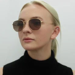 Ray-Ban Square|Ray-Ban^Sunglasses Hexagonal RB3548N 912443 Polished Gold Brown Gradie