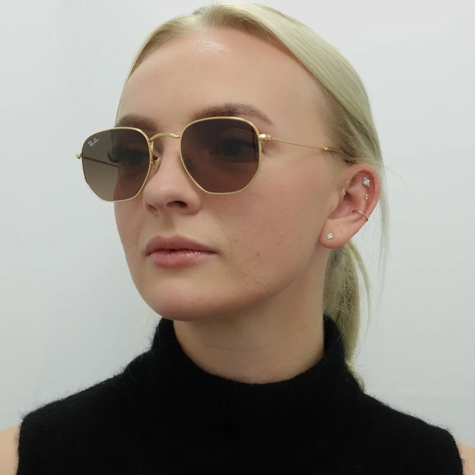 Ray-Ban Square|Ray-Ban^Sunglasses Hexagonal RB3548N 912443 Polished Gold Brown Gradie