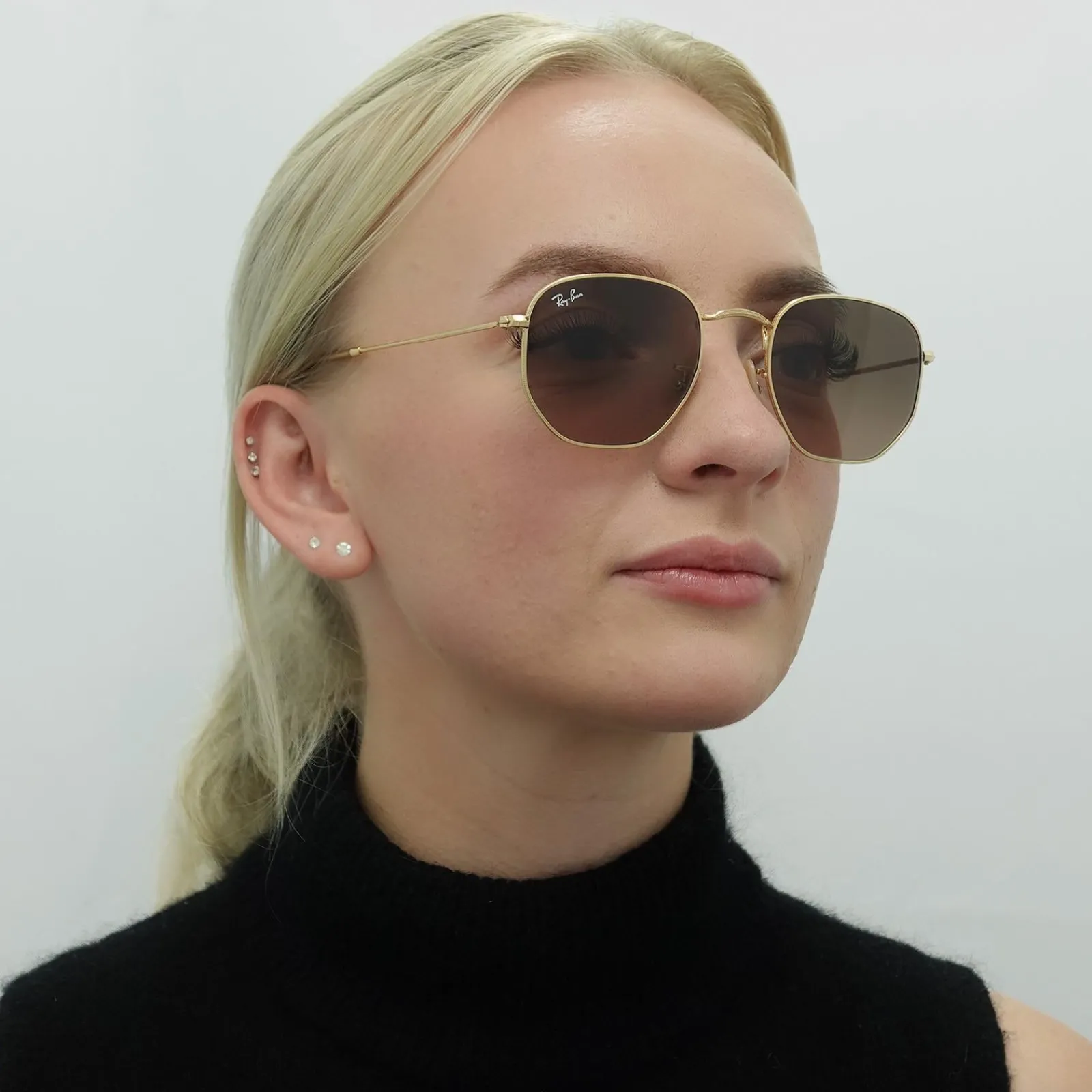 Ray-Ban Square|Ray-Ban^Sunglasses Hexagonal RB3548N 912443 Polished Gold Brown Gradie