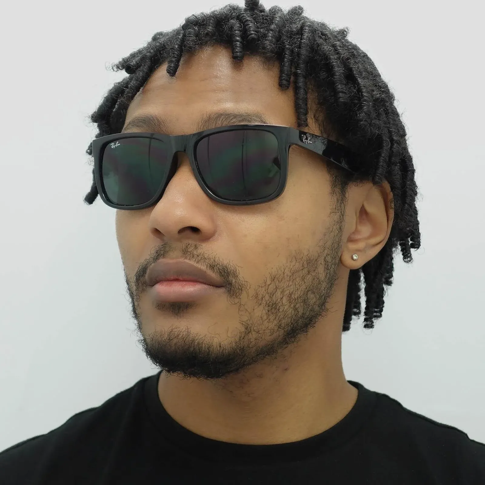 Ray-Ban Rectangle^Sunglasses Justin 4165 601/71 Shiny Black Green