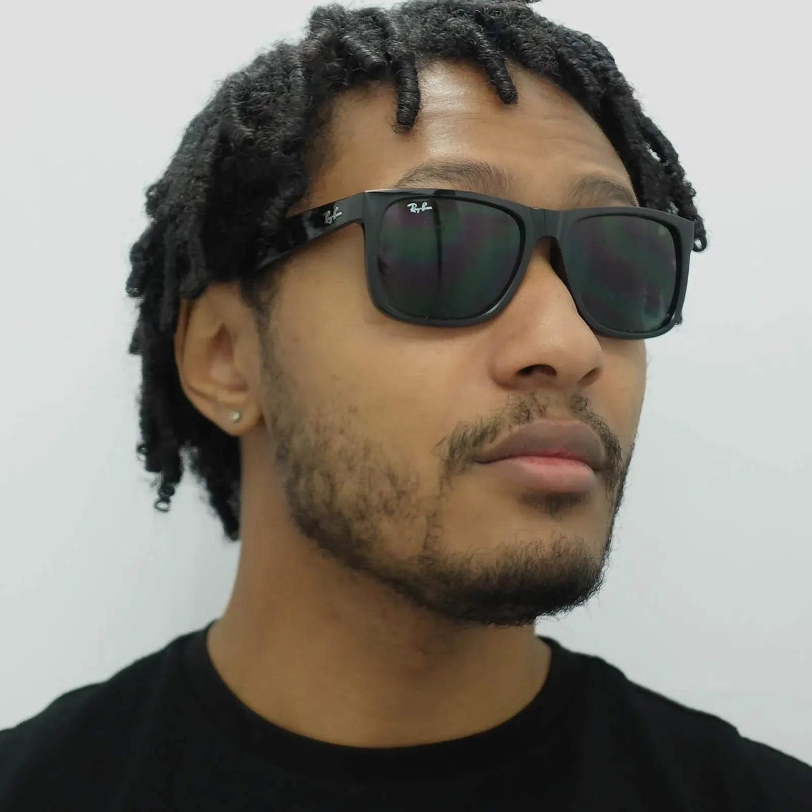Ray-Ban Rectangle^Sunglasses Justin 4165 601/71 Shiny Black Green