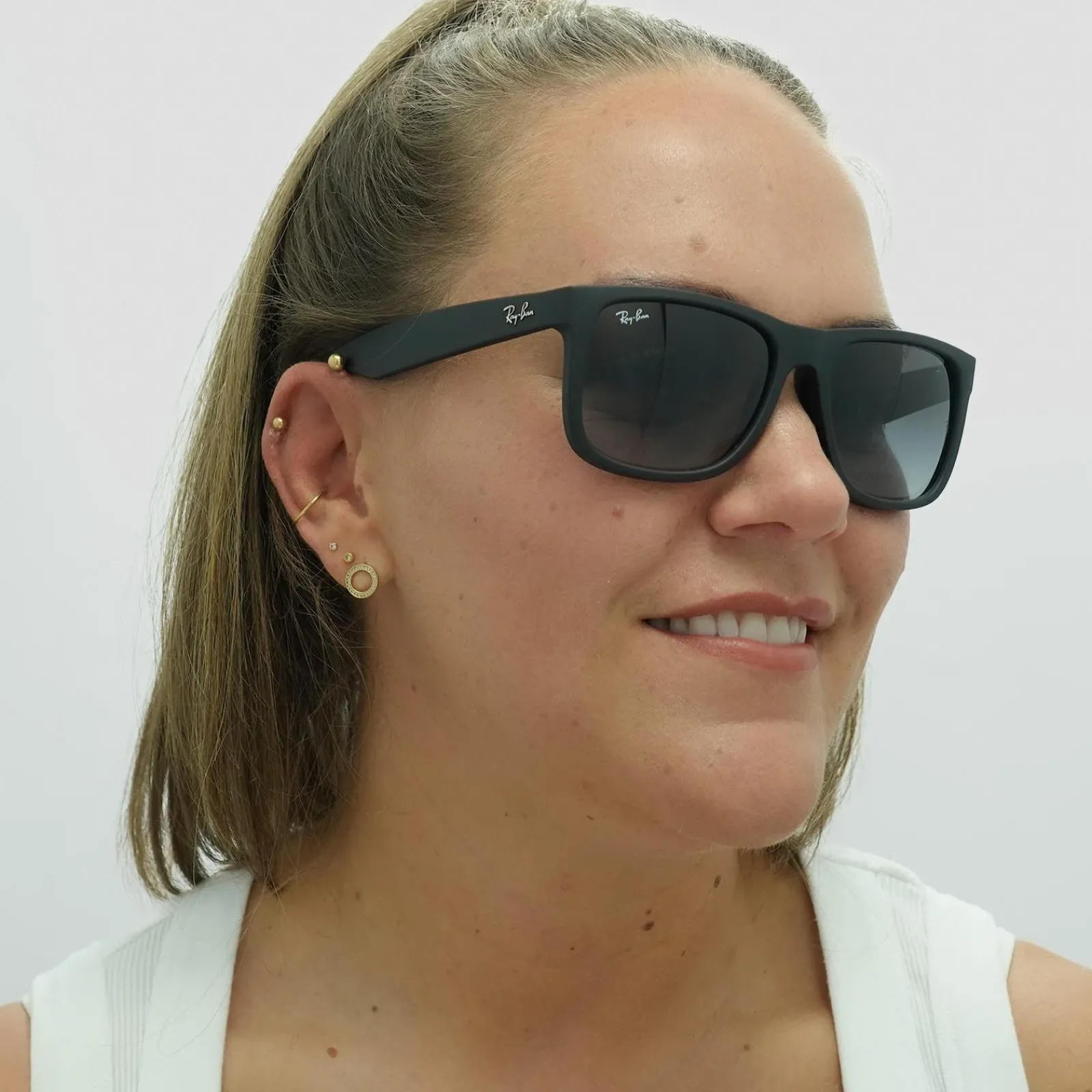 Ray-Ban Rectangle^Sunglasses Justin 4165 Rubber Black Grey Gradient 601/8G