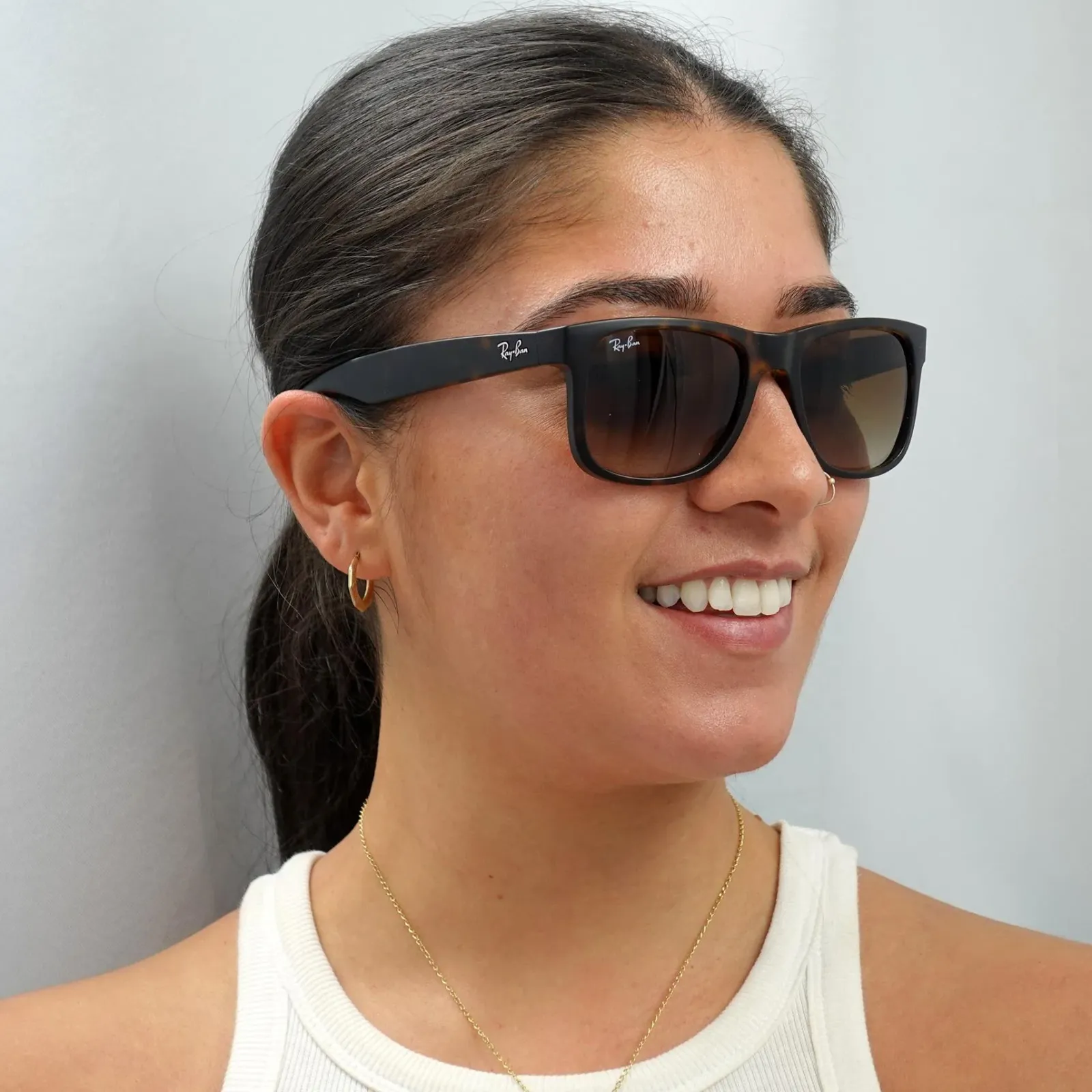 Ray-Ban Ray-Ban|Rectangle^Sunglasses Justin 4165 710/13 Rubber Light Havana Brown Gradie