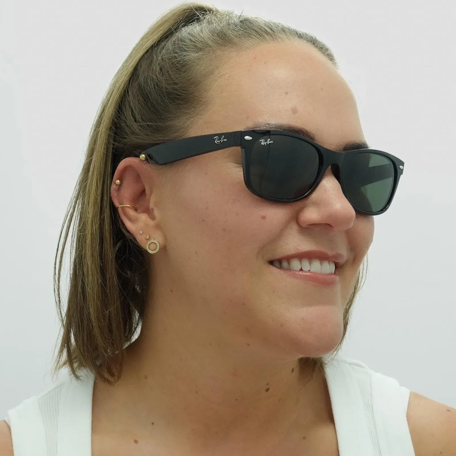 Ray-Ban Ray-Ban|Rectangle^Sunglasses New Wayfarer 2132 901L Black Green G-15 55mm
