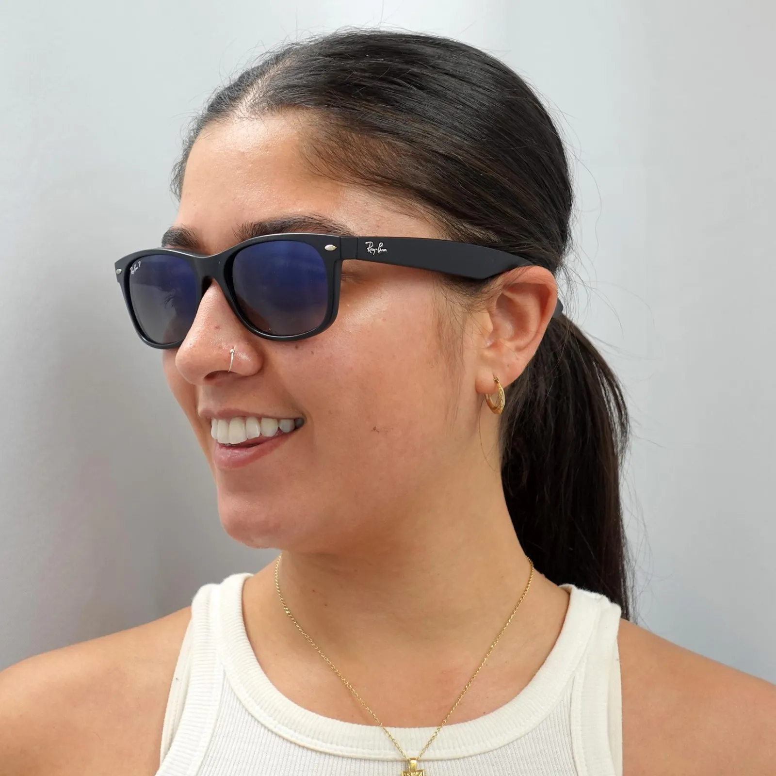 Ray-Ban Polarised|Rectangle^Sunglasses New Wayfarer 2132 601S78 Matt Black Grey Blue Polar