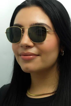 Ray-Ban Square|Ray-Ban^Sunglasses RB3857 Frank 919631 Gold G-15 Green