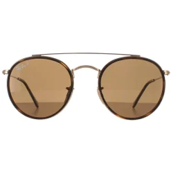 Ray-Ban Polarised^Sunglasses Round Double Bridge 3647N 001/57 Gold Brown B-15 Po