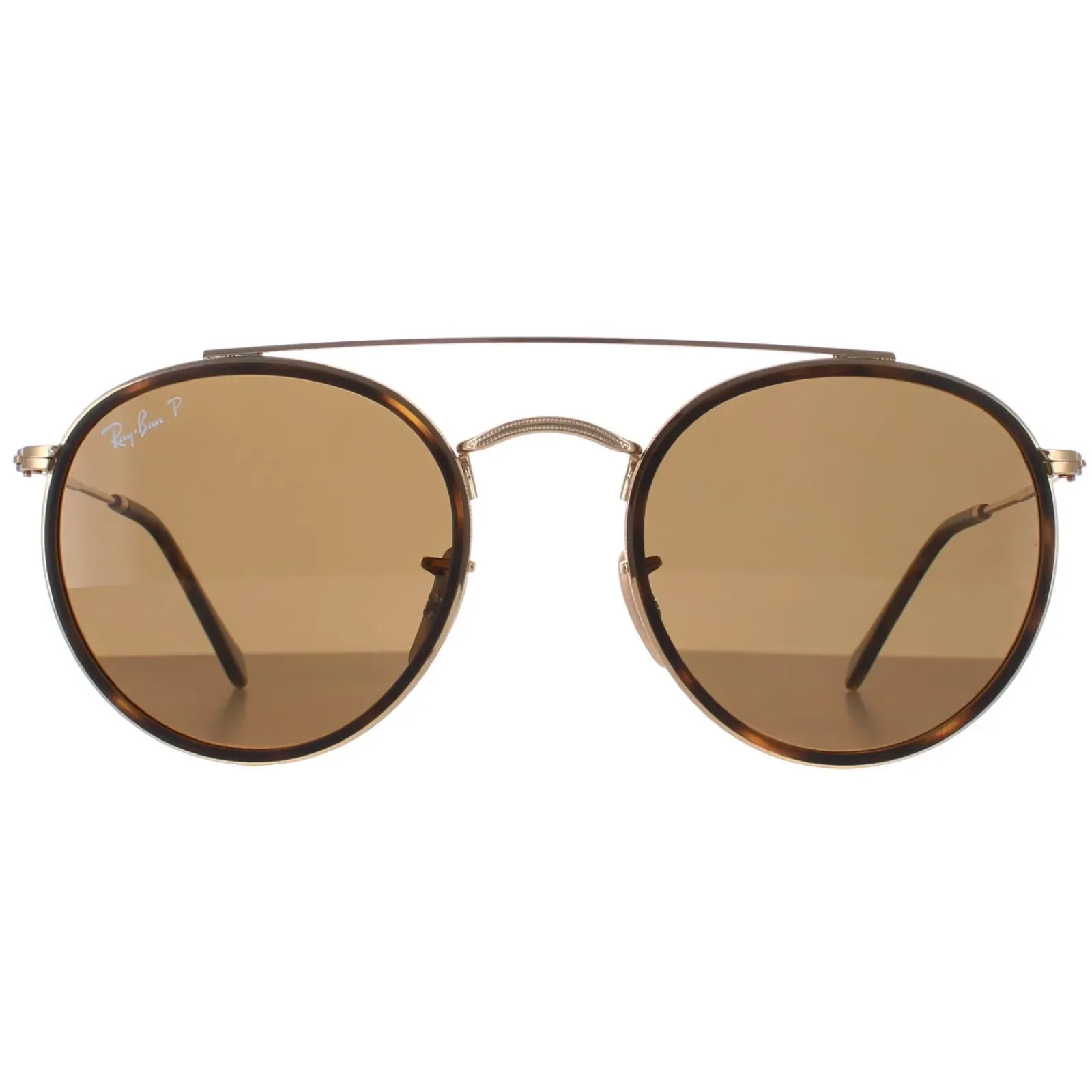 Ray-Ban Polarised^Sunglasses Round Double Bridge 3647N 001/57 Gold Brown B-15 Po