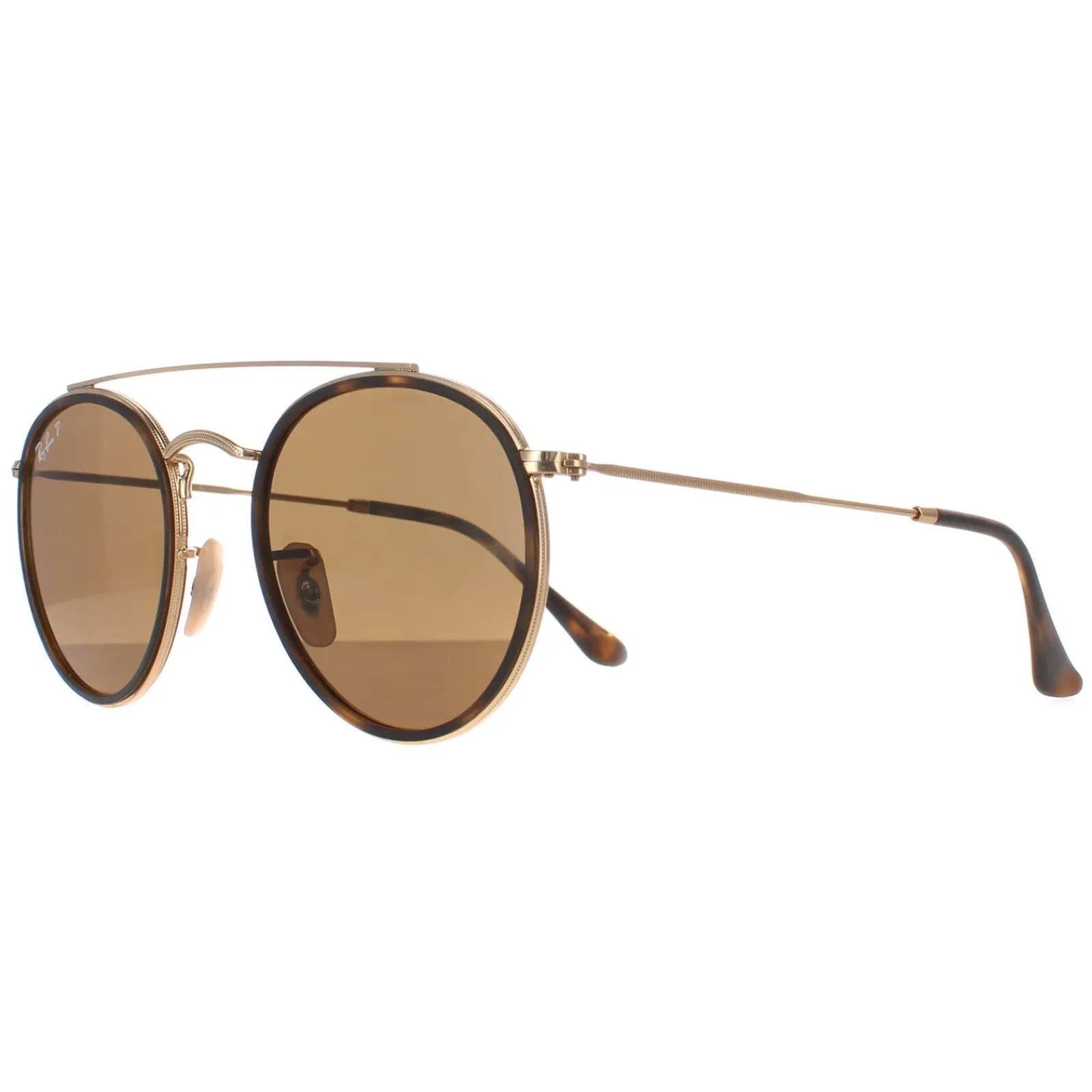 Ray-Ban Polarised^Sunglasses Round Double Bridge 3647N 001/57 Gold Brown B-15 Po