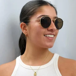Ray-Ban Polarised^Sunglasses Round Double Bridge 3647N 001/57 Gold Brown B-15 Po