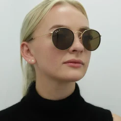 Ray-Ban Polarised^Sunglasses Round Double Bridge 3647N 001/57 Gold Brown B-15 Po