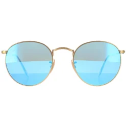 Ray-Ban Polarised^Sunglasses Round Metal 3447 112/4L Gold Blue Polarized Flash M
