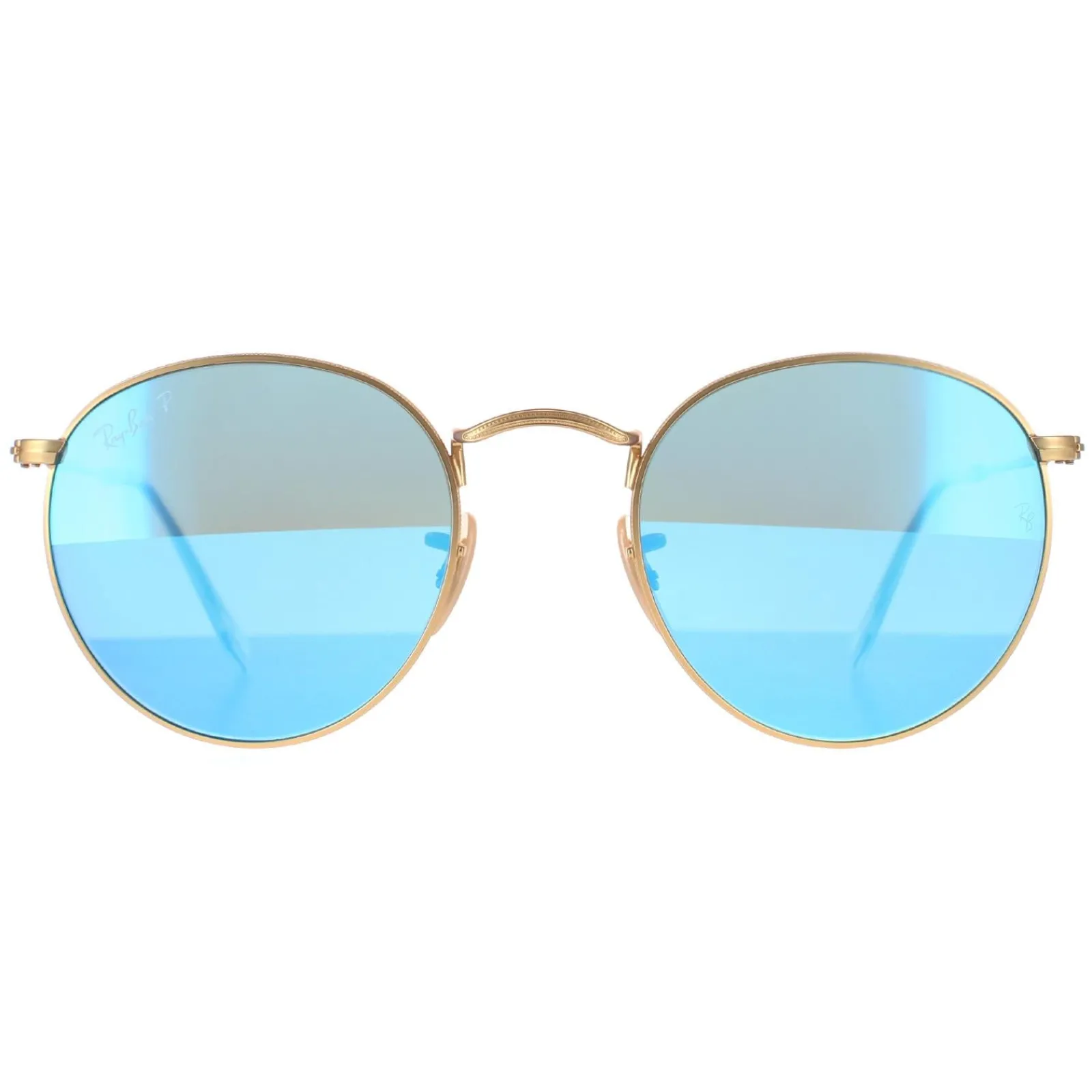Ray-Ban Polarised^Sunglasses Round Metal 3447 112/4L Gold Blue Polarized Flash M