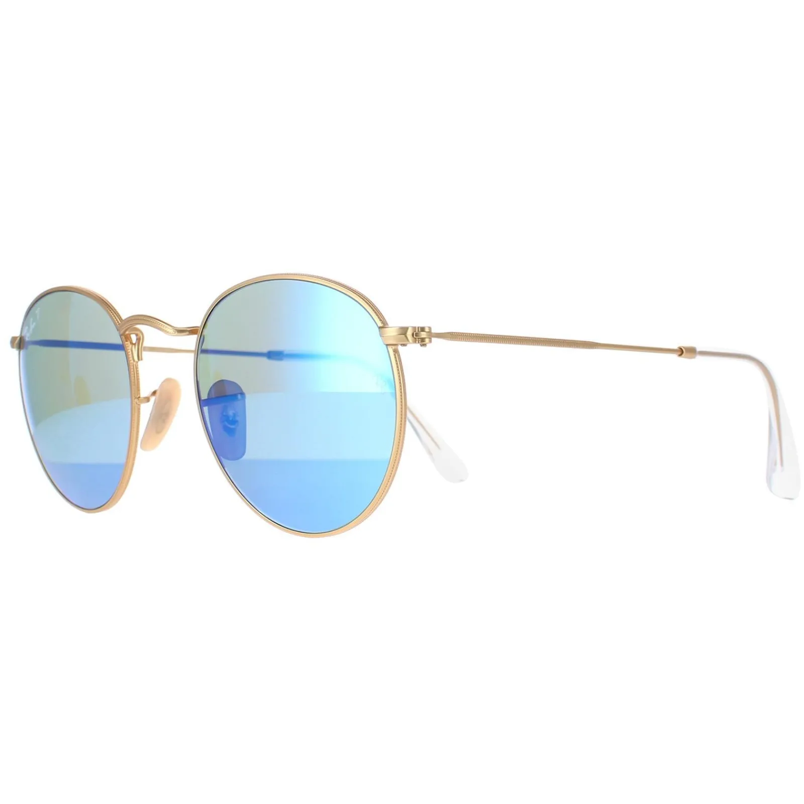 Ray-Ban Polarised^Sunglasses Round Metal 3447 112/4L Gold Blue Polarized Flash M