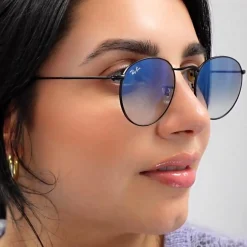 Ray-Ban Polarised^Sunglasses Round Metal 3447 112/4L Gold Blue Polarized Flash M