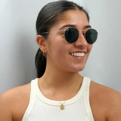 Ray-Ban Ray-Ban|Ray-Ban^Sunglasses Round Metal 3447 001 Gold Green 50mm