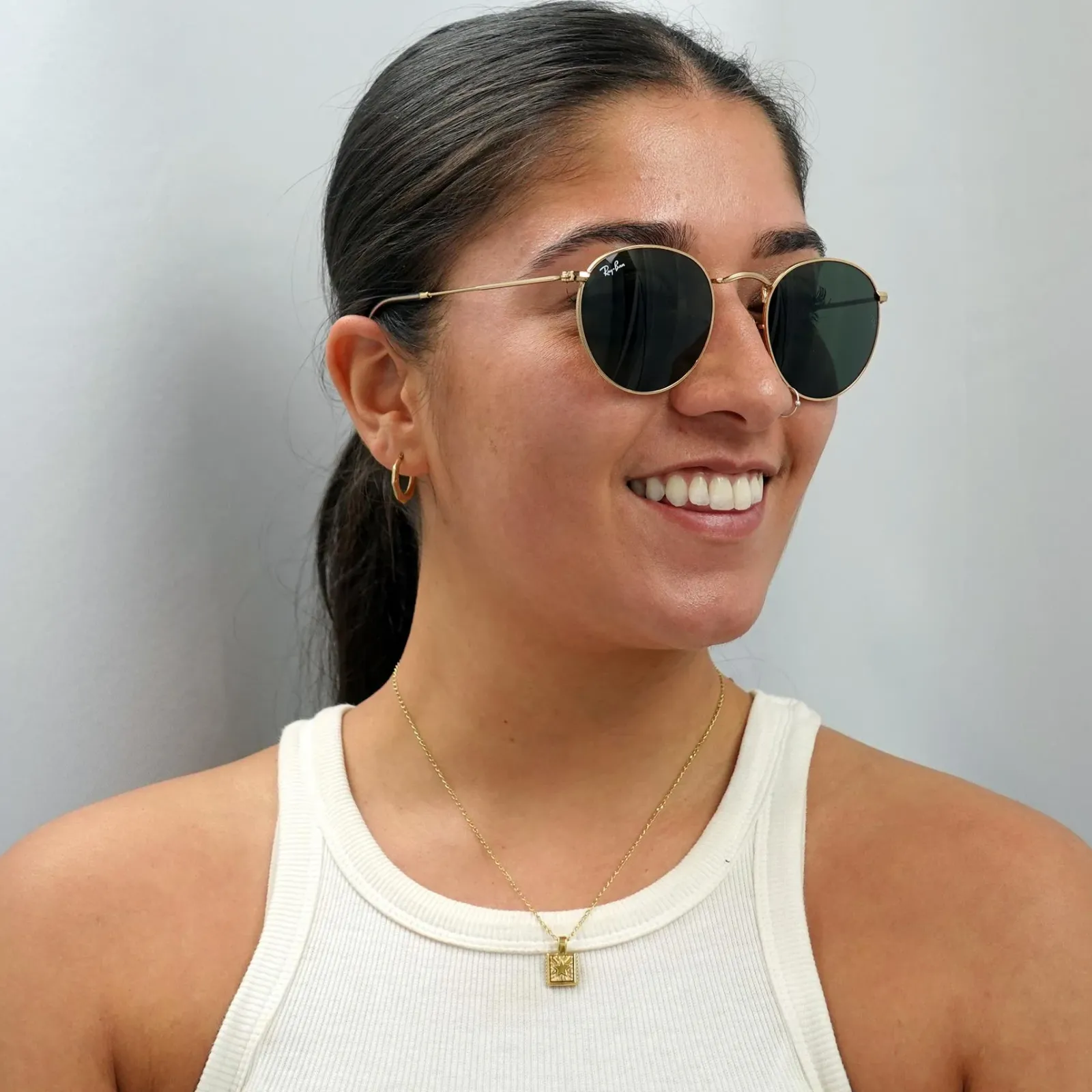 Ray-Ban Ray-Ban|Ray-Ban^Sunglasses Round Metal 3447 001 Gold Green 50mm