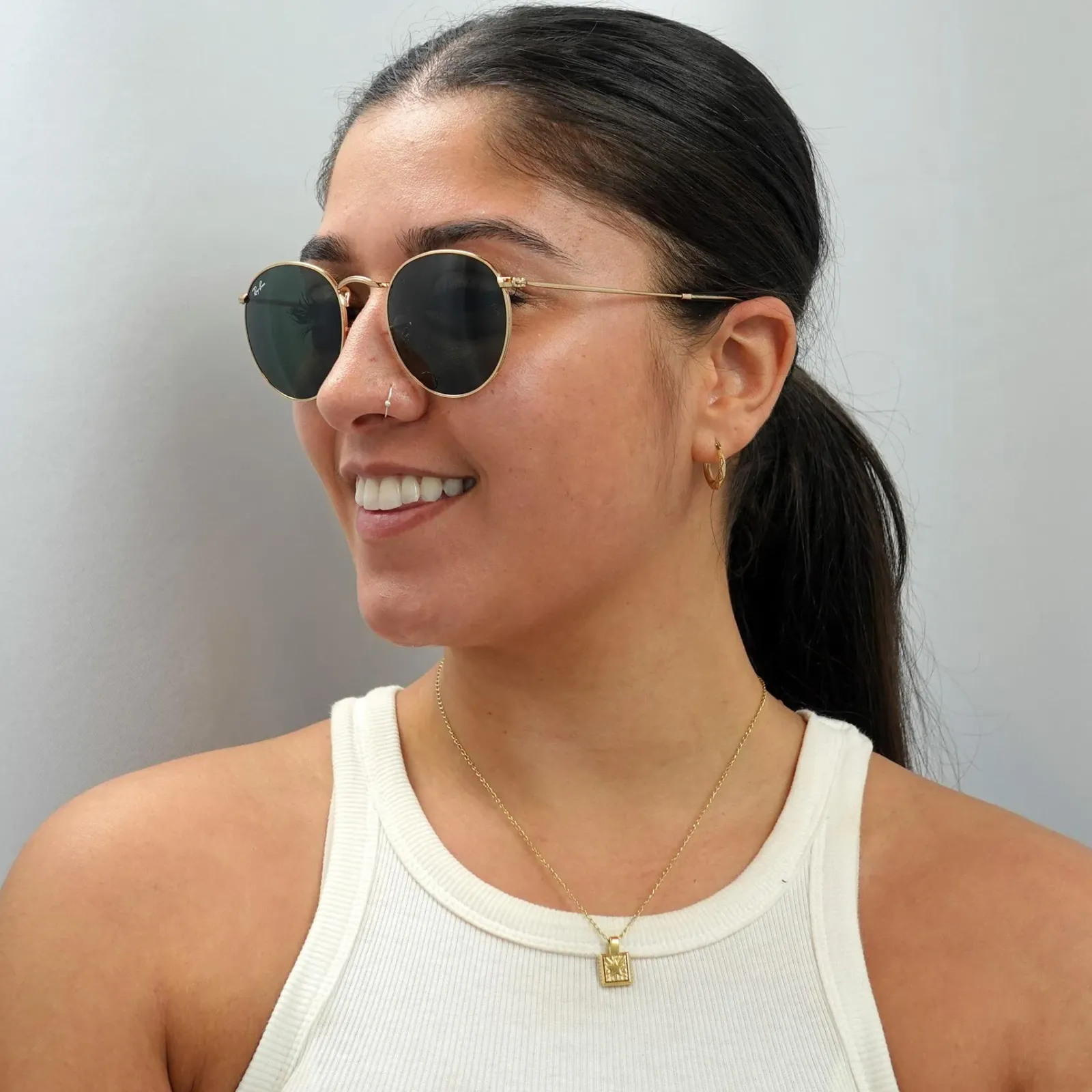 Ray-Ban Ray-Ban|Ray-Ban^Sunglasses Round Metal 3447 001 Gold Green 50mm