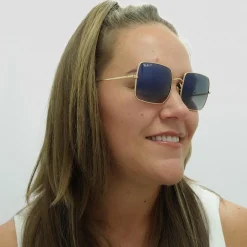 Ray-Ban Square|Ray-Ban^Sunglasses Square RB1971 914778 Polished Gold Blue Grey Gradie