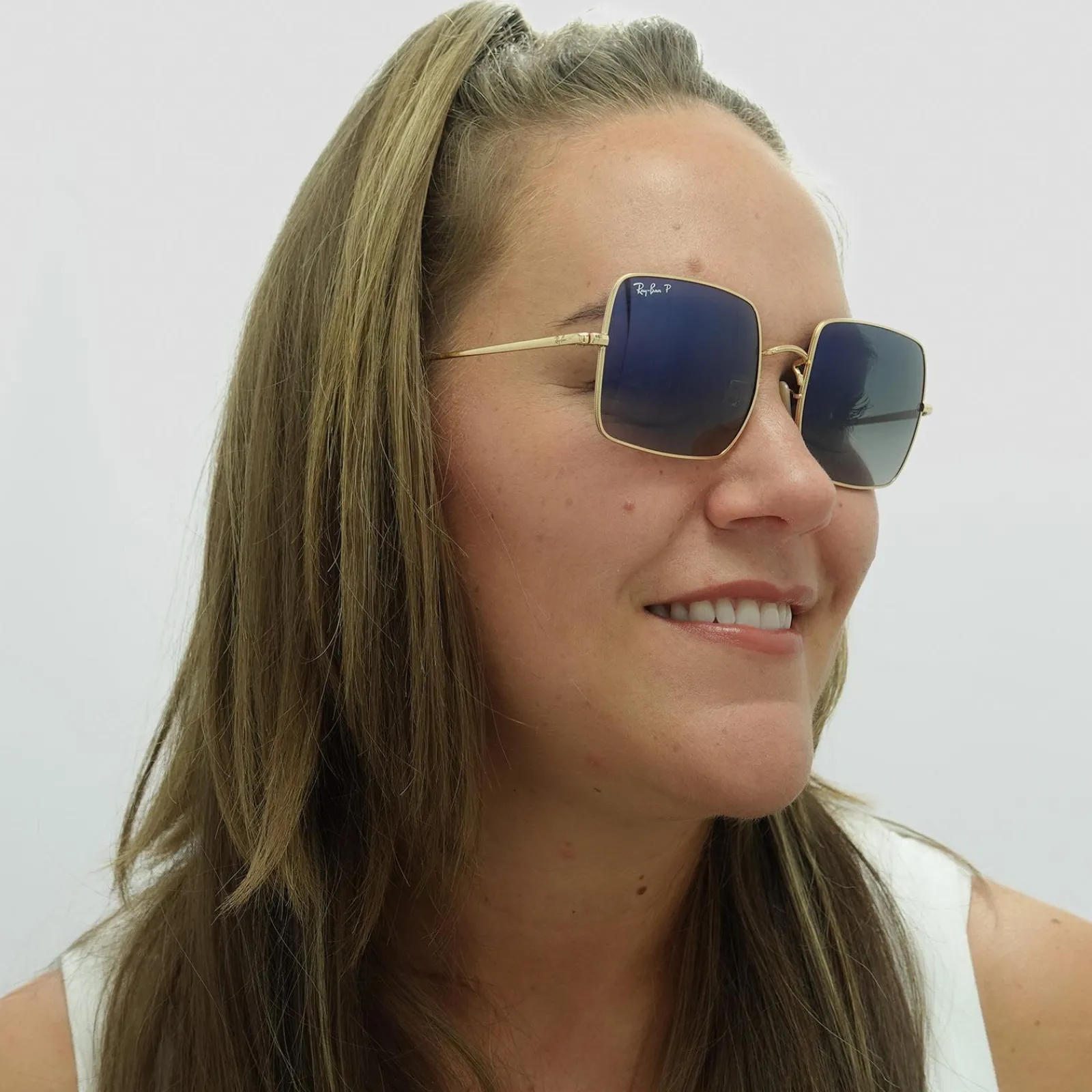 Ray-Ban Square|Ray-Ban^Sunglasses Square RB1971 914778 Polished Gold Blue Grey Gradie