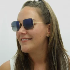 Ray-Ban Square|Ray-Ban^Sunglasses Square RB1971 914778 Polished Gold Blue Grey Gradie