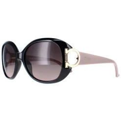 Salvatore Ferragamo Oval^Sunglasses SF668 001 Black Taupe Brown Gradient