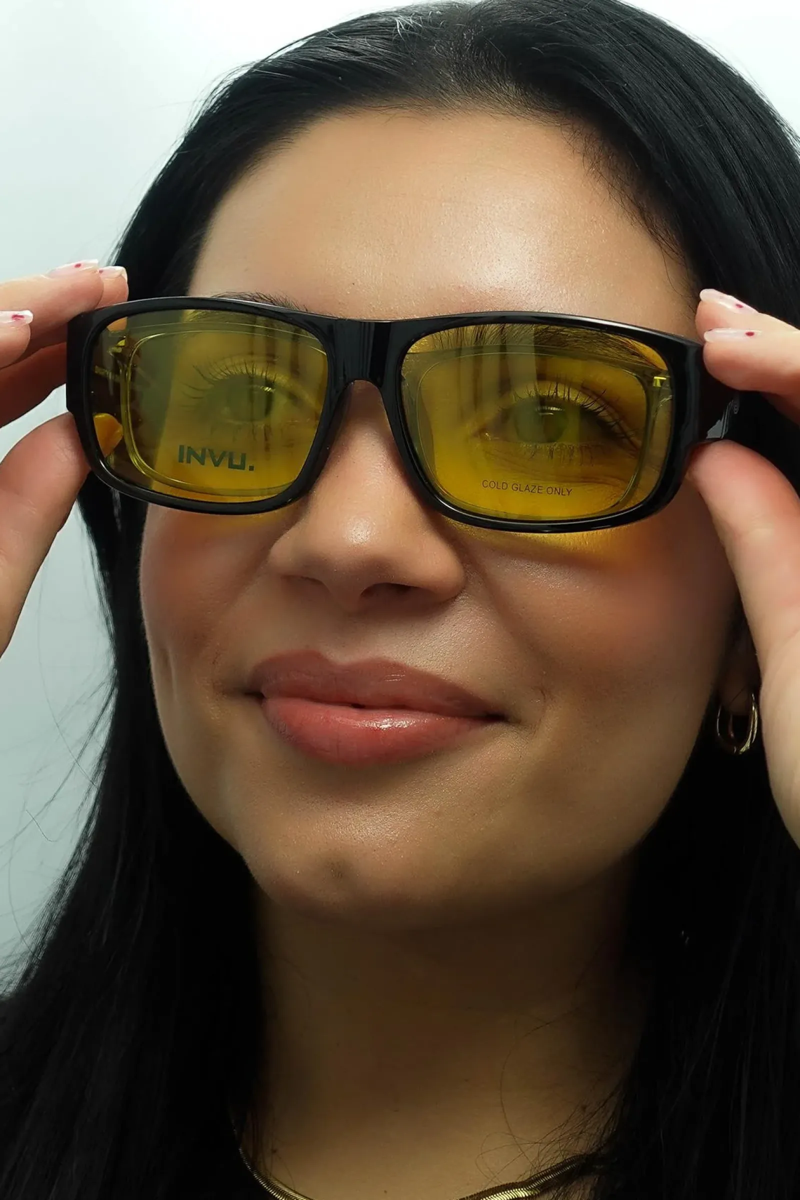 Smarty Rectangle^Sunglasses Y2055 E Black EF Night-Driving Yellow
