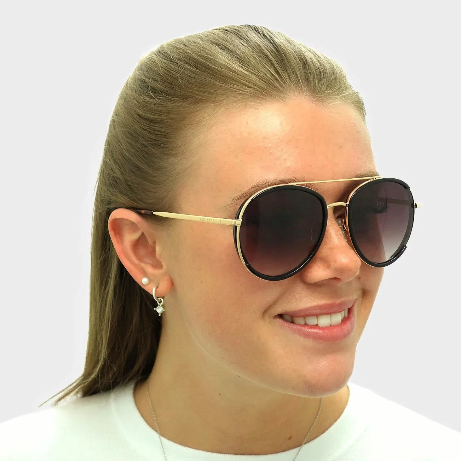 Ted Baker Aviator|Ted Baker^Sunglasses TB1638 Gaia 001 Black Gold Brown Gradient