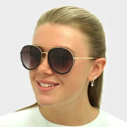 Ted Baker Aviator|Ted Baker^Sunglasses TB1638 Gaia 001 Black Gold Brown Gradient