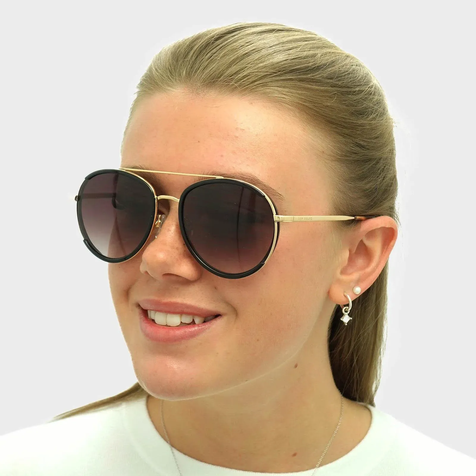 Ted Baker Aviator|Ted Baker^Sunglasses TB1638 Gaia 001 Black Gold Brown Gradient